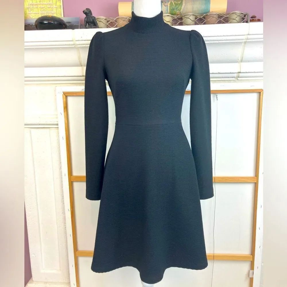 Gal Meets Glam Classic Black Long Sleeve Dress puffed shoulder runs big 4